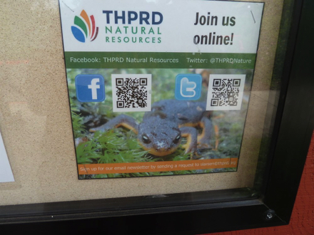 Sign with QR code for Tualatin Hills Natural Resources